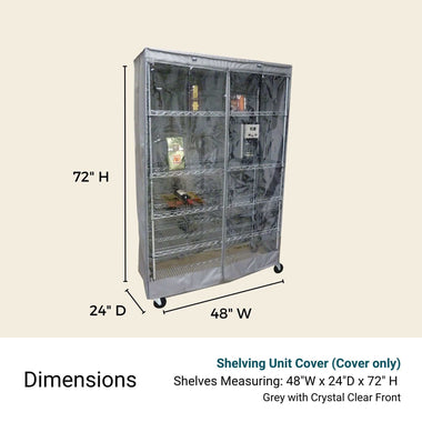 Storage Shelving Unit Cover, fits racks 48"W x 24"D x 72"H one side see through panel in Grey - 0