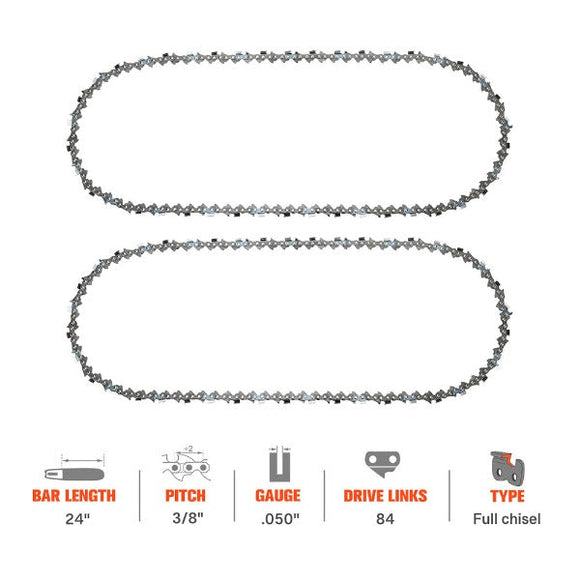3/8 .050 84 DL 24 Inch Full Chisel Chain For Husqvarna 460 Racher 372XP 362XP 359 575XP 394XP 395XP Stihl MS290 Echo CS-620P Chainsaw