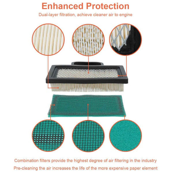 698754 273638 Air Filter Kit for BS 499486S 695667 492932 808492 808656 Intek Extended Life V-Twin 18-26 HP JD LA135 LA120 LA130 Lawn Mower Tractor