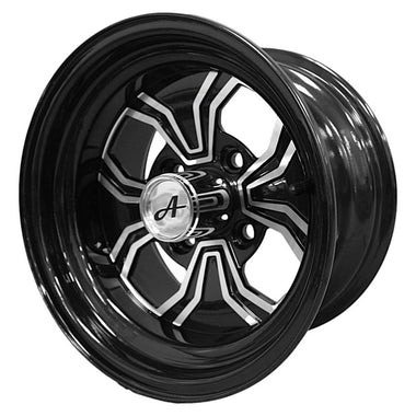 Antego bare 12x7 Fusion glossy-black golf-cart wheel with 4-on-4 pattern and 2.83-inch center bore, 4-pack listing