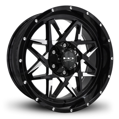 HD Offroad Caliber 20x9 -10 6x135/6x139.7mm 106.2mm Gloss Black/Milled Face