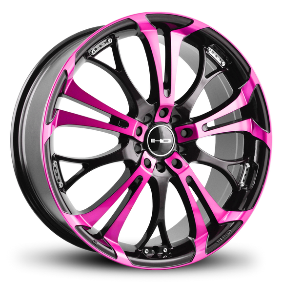 HD Wheels Spinout 22x8.5 +20 5x114.3/5x120mm 74.1mm Gloss Pink&BK/Machined Face