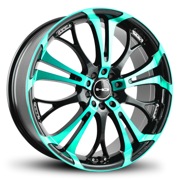 HD Wheels Spinout 20x8 +35 5x120/5x114.3mm 74.1mm Gloss Teal&BK/Machined Face