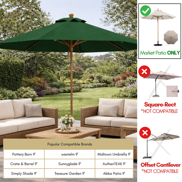 11ft Market Patio Umbrella 8 Rib Replacement Canopy Hunter Green