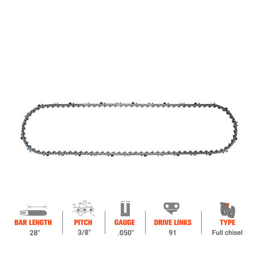 Hipa Full Skip Chain 3/8" .050" 91 DL 28 Inch For Stihl MS660 MS661 MS441 MS440 Chainsaw