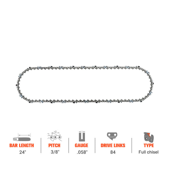 3/8 Pitch .058 84 DL Full Skip 24 inch Saw Chain For Husqvarna 55 65 66 455 455e 460 Rancher 372xp 576xp 262XP 362 362XP Echo Chainsaw