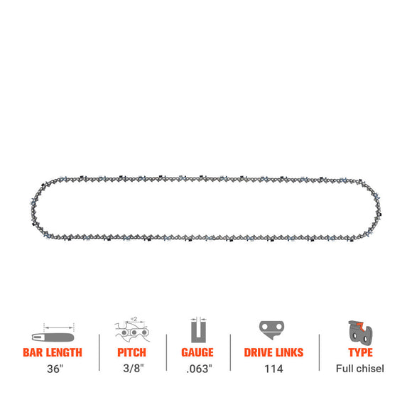 Hipa Full Skip Chain 3/8" .063" 114 DL 36 Inch For Stihl MS441 MS461 MS460 MS360 046 036 Chainsaw