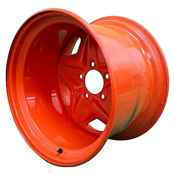 Antego bare 16x10.5 orange mower wheel with 5-lug 4.5-inch pattern and 3.13-inch bore, 4-pack listing
