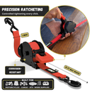 Retractable Ratchet Straps - 1" x 15 ft (1,760 lbs Break Strength) | Auto Self Retracting Cargo Tie Down Strap Set-45