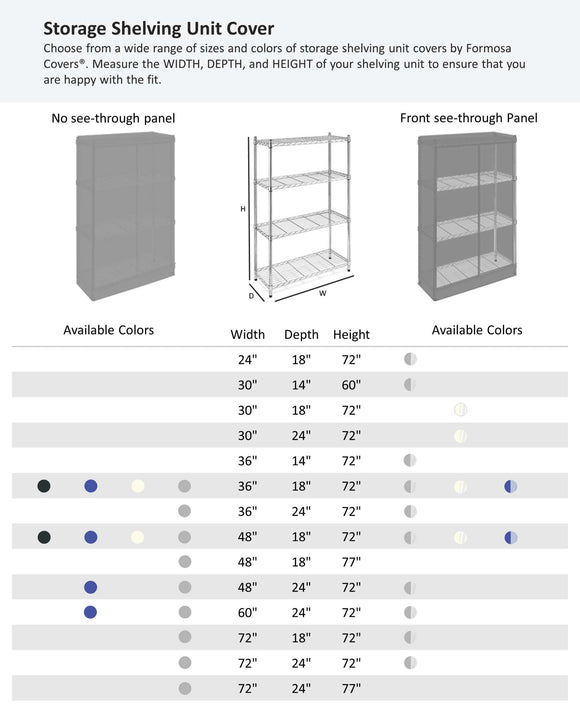 Storage Shelving Unit Cover, fits racks 36"W x 14"D x 72"H one side see through panel in Grey