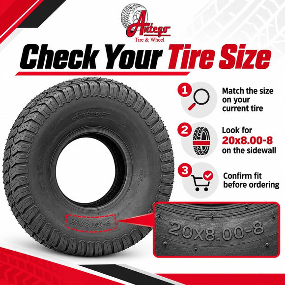 Antego 20x8.00-8 ATW-003 4 Ply Turf Tubeless Lawn Mower Tires, 2 Pack