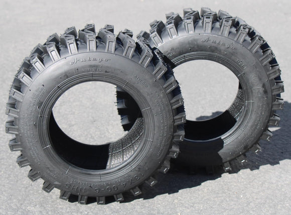 Antego 13x4.00-6 ATW-046 directional 2-ply snow blower tire, two-tire product view with shadow for 2-pack listing
