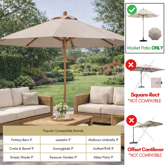 9ft Market Patio Umbrella 8 Rib Replacement Canopy Taupe