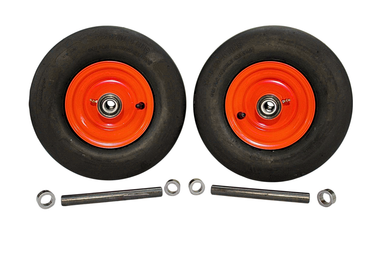 Antego 13x6.50-6 pneumatic front mower assembly replacing Bad Boy 022-2006-00 on orange wheel, product image for 2-pack listing