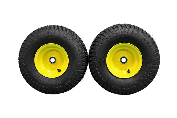 Antego 15x6.00-6 ATW-003 turf tire on yellow 6x4.5 caster wheel with 3/4-inch bearings for John Deere, product image for 4-pack listing