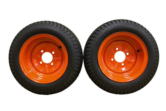 Antego 18x7.50-10 Kubota K3001-17300 replacement rear tire and orange wheel assembly, product view for 2-pack listing