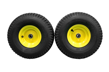 Antego 15x6.00-6 ATW-001 turf tire on yellow 6x4.5 caster wheel with 3/4-inch bearings for John Deere, product image for 4-pack listing