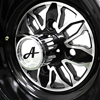 Antego bare 10x7 Fusion glossy-black golf-cart wheel with 4-on-4 pattern and 2.83-inch center bore, 4-pack listing