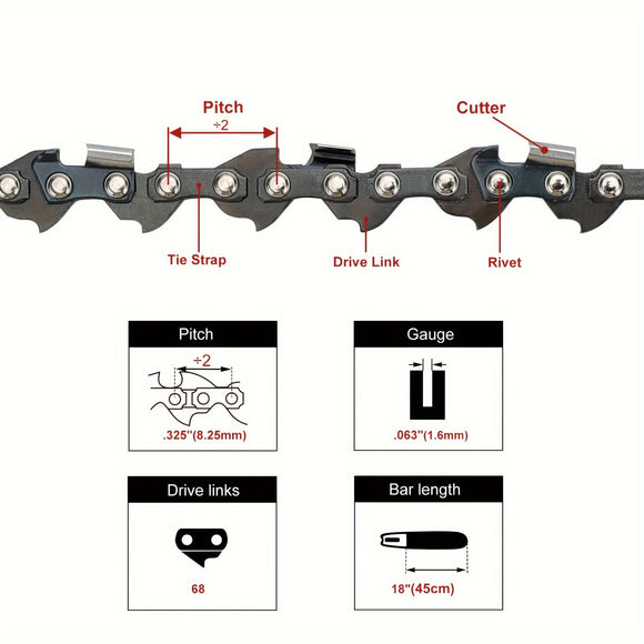 18 325 Pitch 063 68DL Chainsaw Chain for Stihl 26RS 68 3639 005 0068 Chainsaws - High-Quality Gasoline-Powered Replacement Chain - Compatible with Stihl 26RS 68 3639 005 0068 Models - Durable and Efficient Cutting Performance