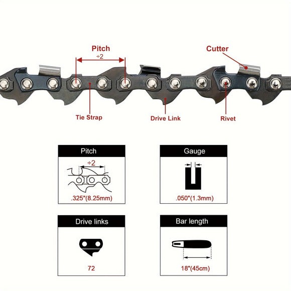 Hipa 18" Chain.325.050 72 DL Full Chisel For Husqvarna Jonsered Echo Dolmar Chainsaw