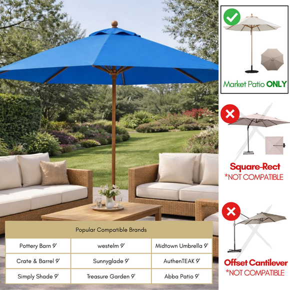 9ft Market Patio Umbrella 6 Rib Replacement Canopy Capri Blue Olefin
