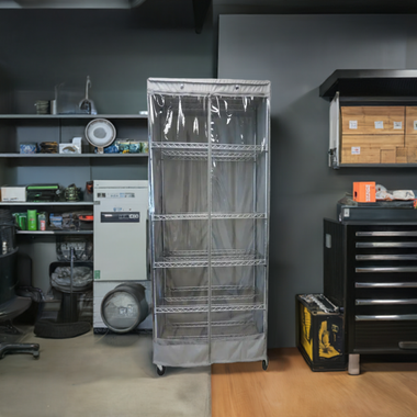 Storage Shelving Unit Cover, fits racks 24"W x 18"D x 72"H one side see through panel in Grey - 0