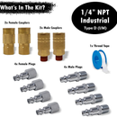 Industrial Quick Connect Air Fittings | Plug & Coupler Kit - 1/4" NPT (Set of 12)-2
