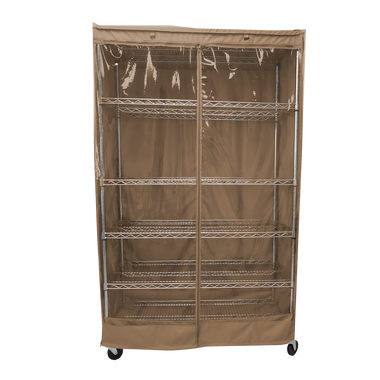 Storage Shelving Unit Cover, fits racks 48"W x 18"D x 72"H one side see through panel in Beige Khaki