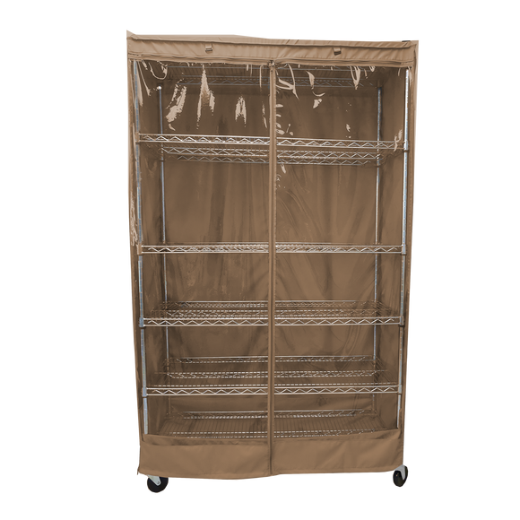 Storage Shelving Unit Cover, fits racks 36"W x 18"D x 72"H one side see through panel in Beige Khaki