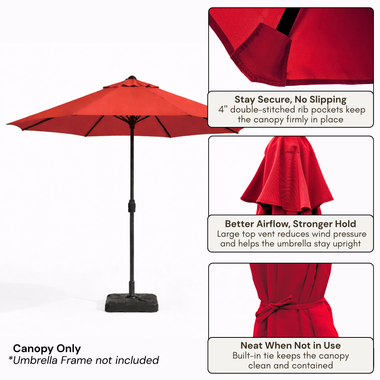 9ft Market Patio Umbrella 8 Rib Replacement Canopy Red - 0