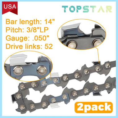 2Pack 14" Chainsaw Chain For Echo CS-310 CS-352 CS-341 CS-370 3/8" LP .050 52 DL - 0