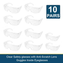 10PC Safety Goggles Glasses Lab Work Eye Protective Eyewear Clear Lens-1