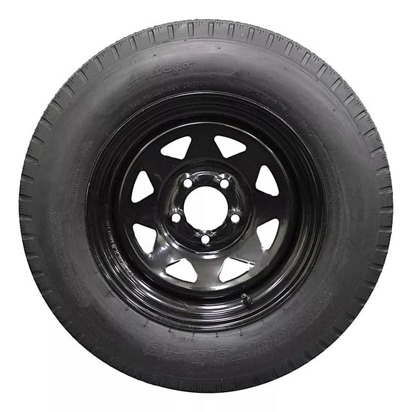 Antego ST205/75D15 bias trailer tire mounted on 15x6 steel wheel, single listing