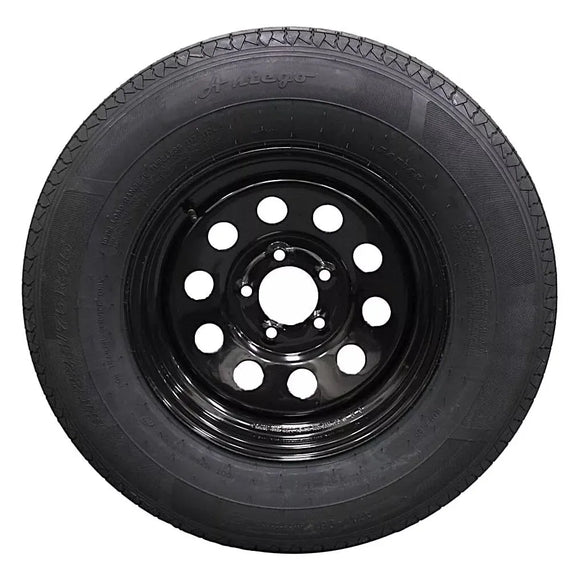 Antego ST225/75R15 radial trailer tire mounted on 15x6 steel wheel, single listing