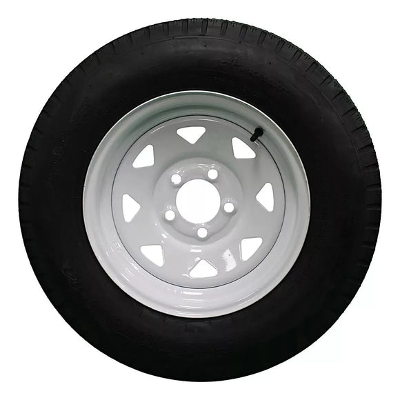 Antego ST205/75D14 bias trailer tire mounted on white 14x5.5 spoke wheel, 4-pack listing