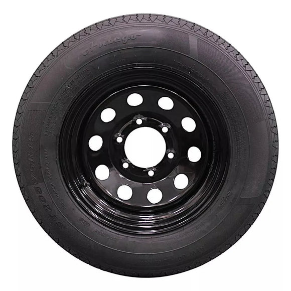 Antego ST205/75R15 radial trailer tire mounted on 15x6 steel wheel, single listing