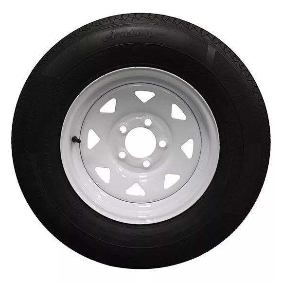Antego ST205/75R14 radial trailer tire mounted on white 14x5.5 spoke wheel, 2-pack listing