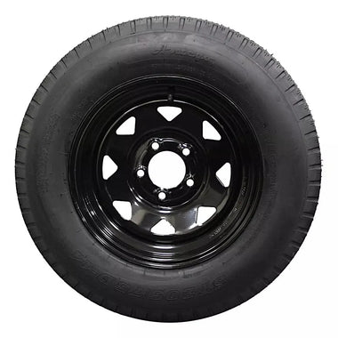 Antego ST205/75D14 bias trailer tire mounted on black 14x5.5 spoke wheel, 2-pack listing