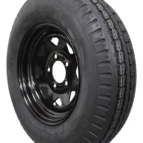 Antego ST175/80D13 bias trailer tire mounted on black 13x4.5 spoke wheel, single listing
