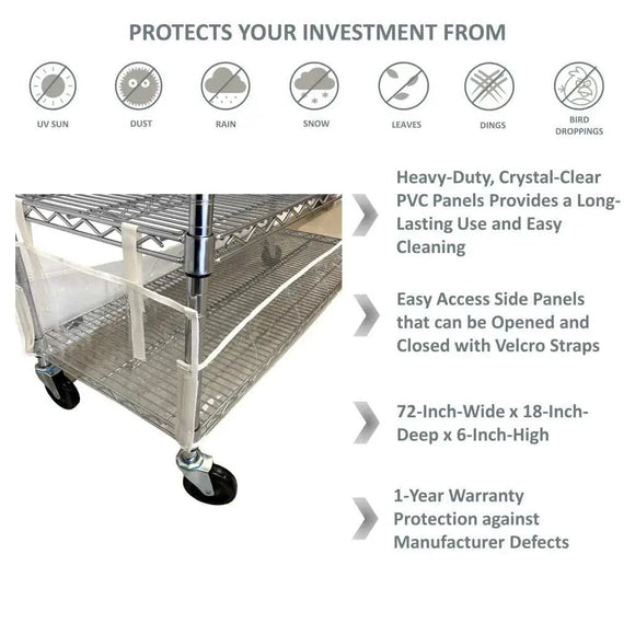 Storage Shelving Bottom Cover, 72"W x 18"D x 6"H, All Clear PVC Panels (Bottom Part ONLY)