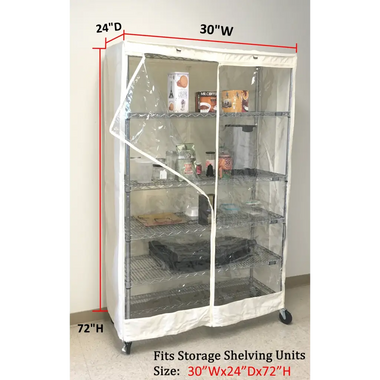 Storage Shelving Unit Cover, fits racks 30"W x 24"D x 72"H one side see through panel in Off White - 0