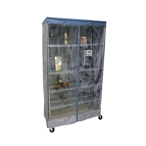 Storage Shelving Unit Cover, fits racks 36"W x 18"D x 72"H one side see through panel in Grey and Dusty Blue Trim