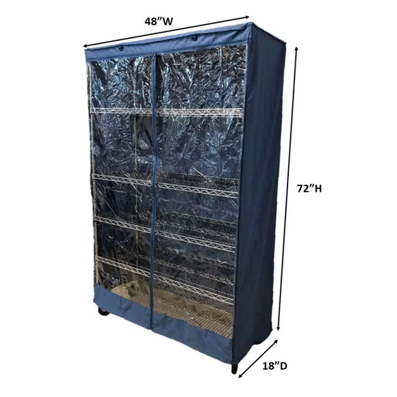 Storage Shelving Unit Cover, fits racks 48"W x 18"D x 72"H one side see through panel in Dusty Blue