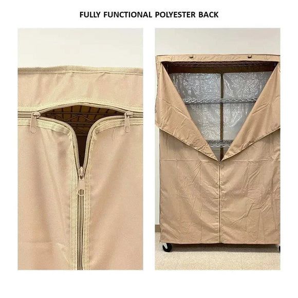 Storage Shelving Unit Cover, fits racks 48"W x 18"D x 72"H one side see through panel in Beige Khaki