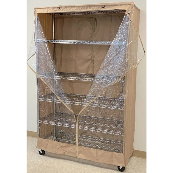 Storage Shelving Unit Cover, fits racks 48"W x 18"D x 72"H one side see through panel in Beige Khaki