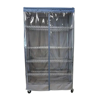 Storage Shelving Unit Cover, fits racks 48"W x 24"D x 72"H one side see through panel in Grey and Dusty Blue Trim