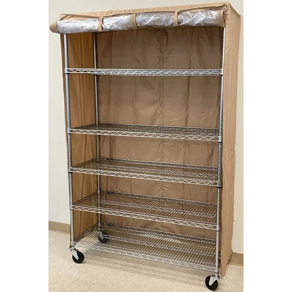 Storage Shelving Unit Cover, fits racks 48"W x 24"D x 72"H one side see through panel in Beige Khaki