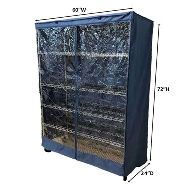 Storage Shelving Unit Cover, fits racks 60"W x 24"D x 72"H one side see through panel in Dusty Blue - 0