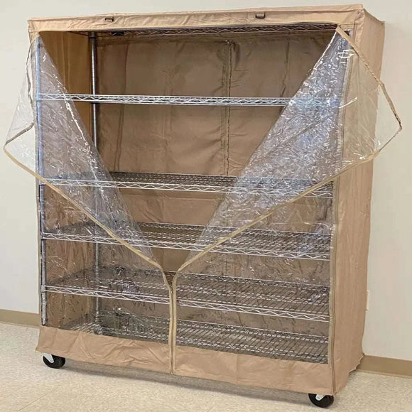 Storage Shelving Unit Cover, fits racks 60"W x 24"D x 72"H one side see through panel in Beige Khaki