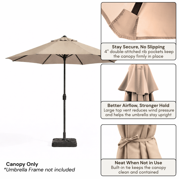 9ft Market Patio Umbrella 8 Rib Replacement Canopy Taupe